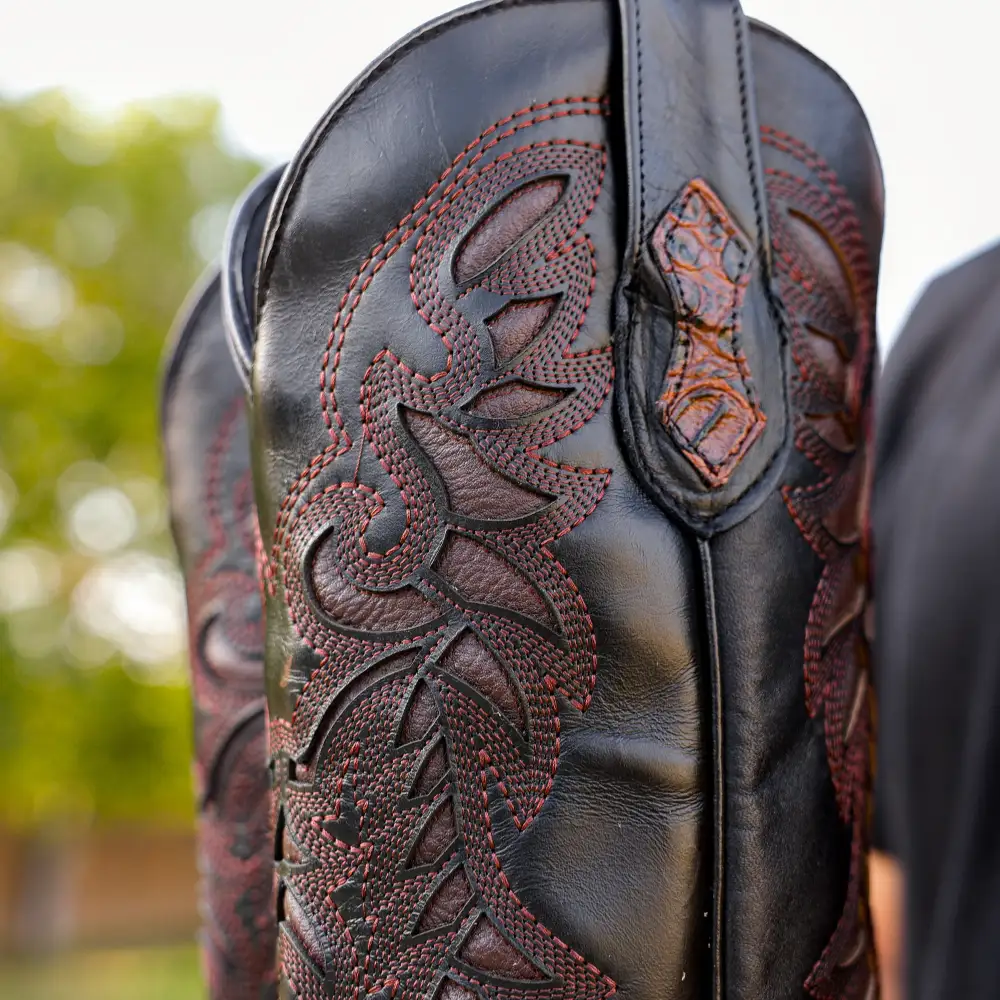 Chocolate Brown Caiman Hornback Leather Boots - Square Toe