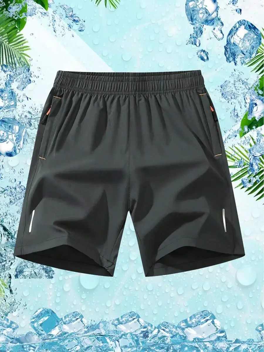 Men'S Solid Color Zipper Pocket Shorts