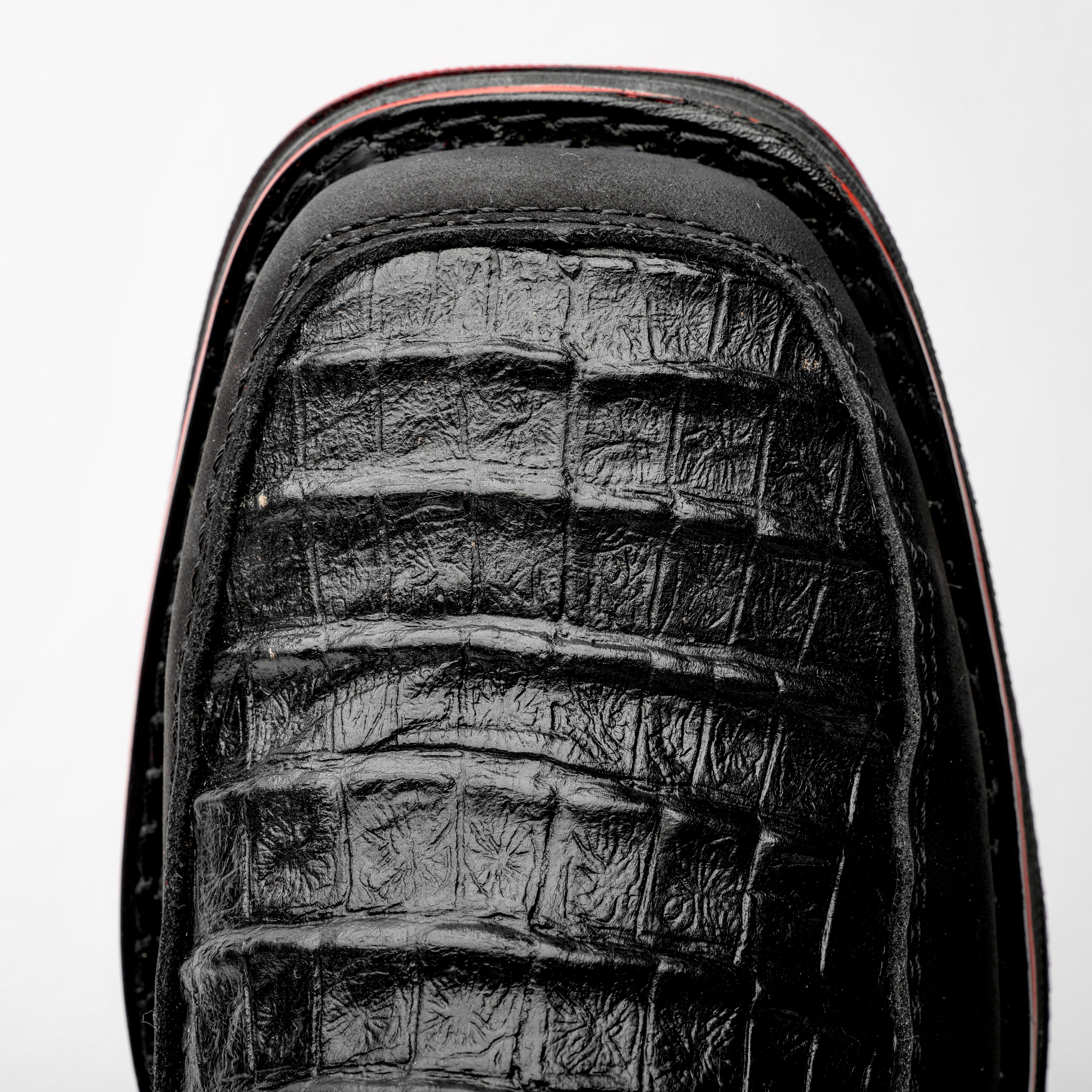 Black Caiman Belly Leather Botin With 3D Lightweight Soles - Square Toe