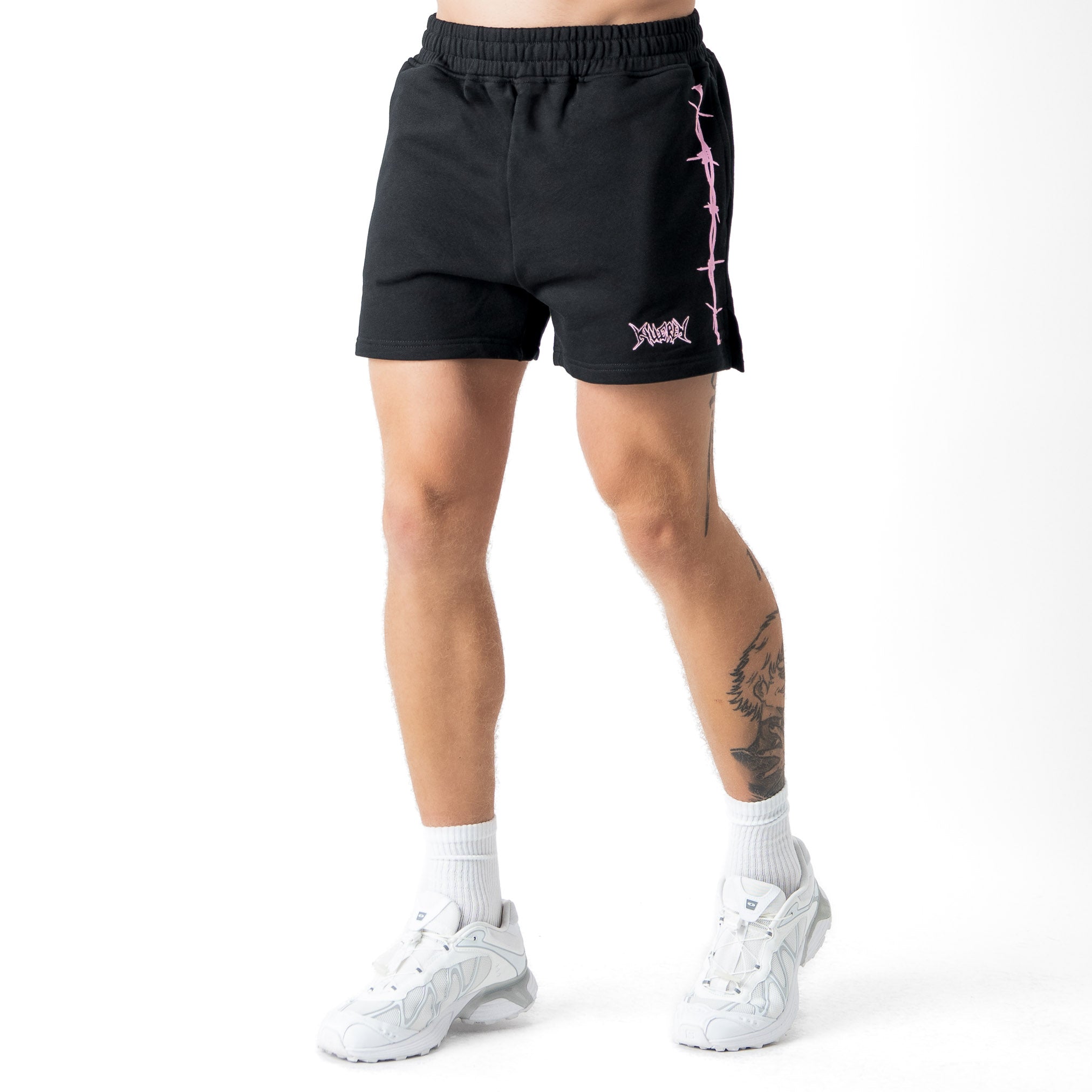 COTTON SHORTS (MID THIGH CUT) BARBWIRE - BLACK / PINK