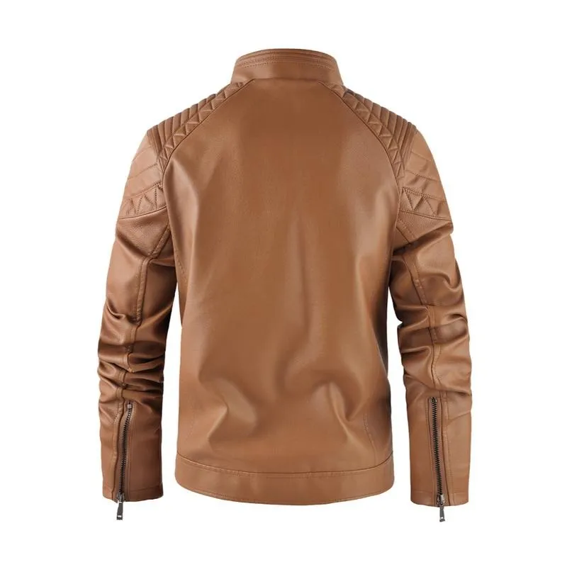 Men's Windproof Leather Jacket with Zipper Closure Solid Color Sport Style Pilot Motorcycle Model Multi