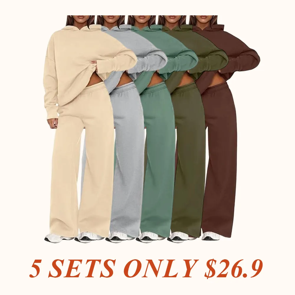 Womens Sweatsuits 2 Piece Set Casual Winter Long Sleeve Hoodie Loose Wide Leg Sweatpants Fall Tracksuit