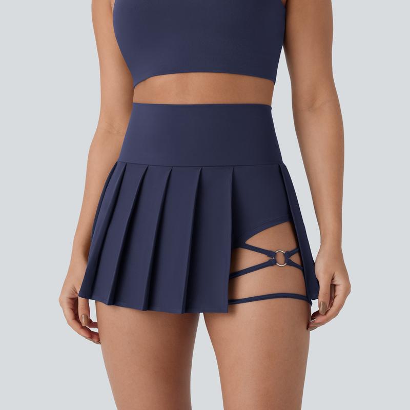 High-Waisted Pleated 2-in-1 Active Mini Skirt with Shorts