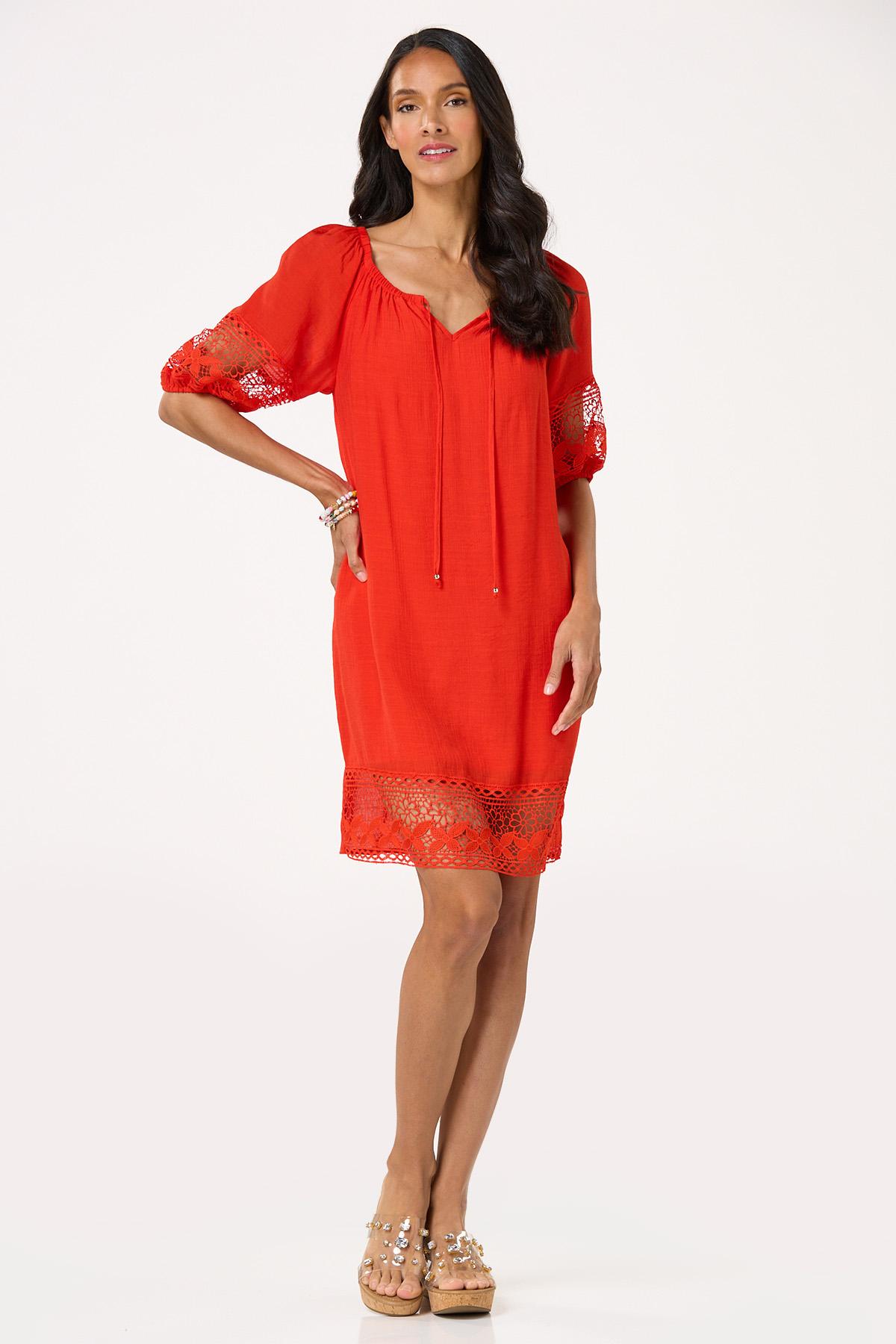 Crepe Lace Trim Swing Dress