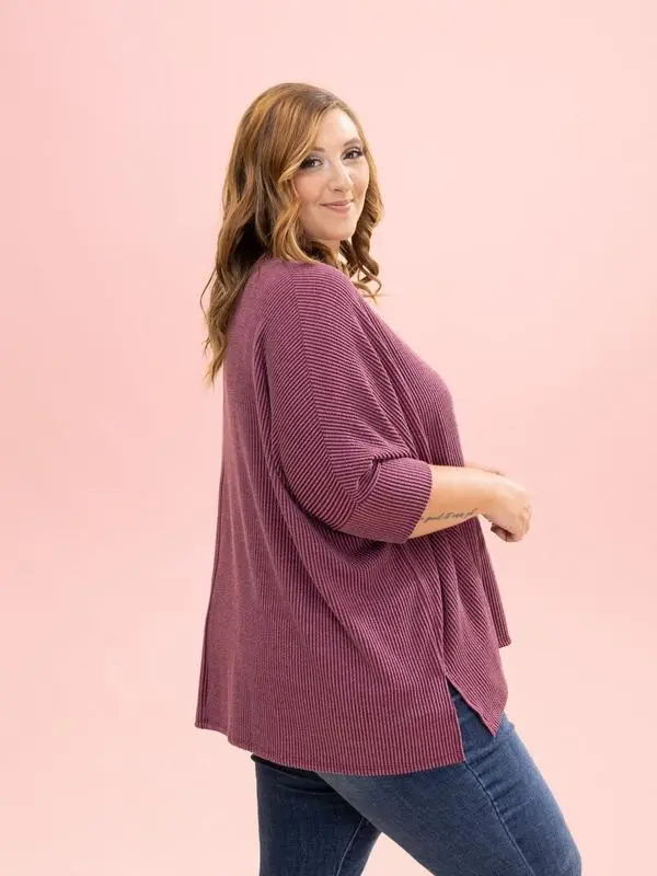 Raised Rib Easy-Fit Dolman 3/4 Sleeve Top