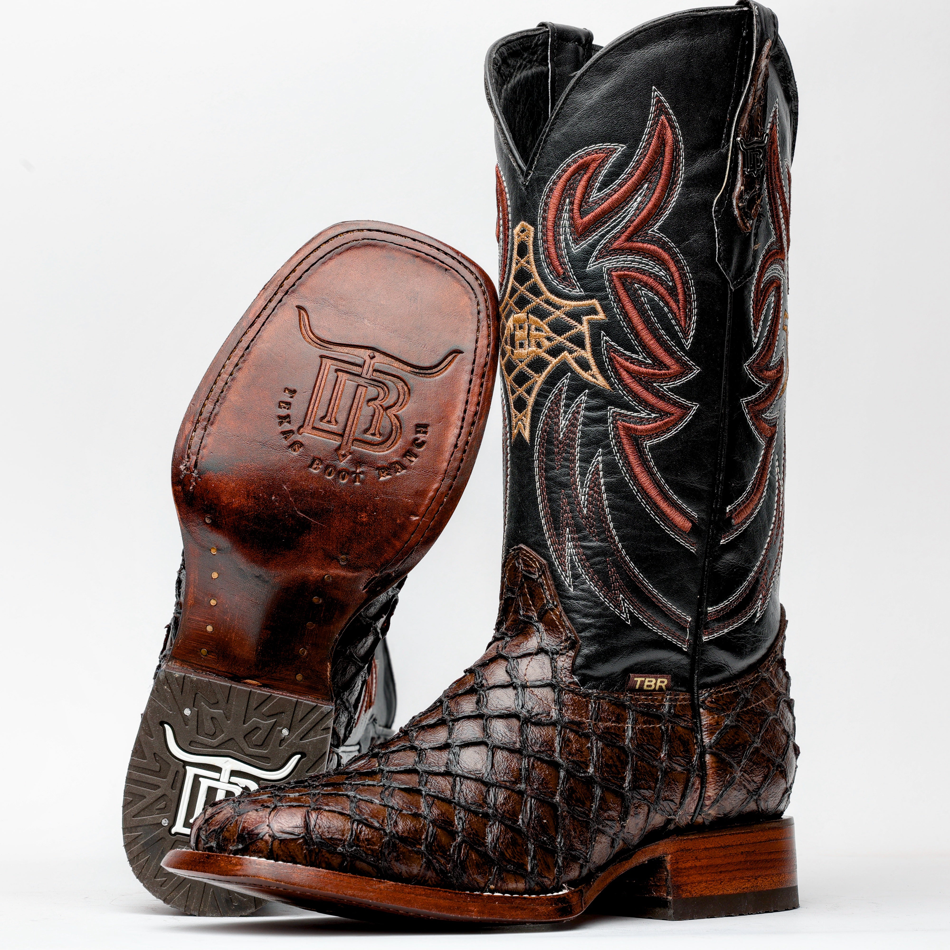 Brown Mini Pirarucu Leather Boots - Square Toe