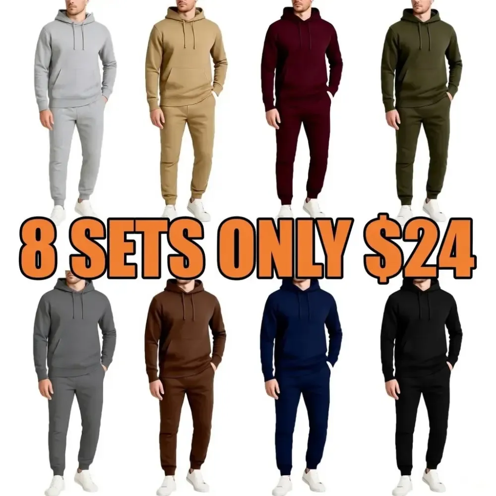 Men’s Fleece-Lined Pullover Hoodie & Jogger Sweatpants Set