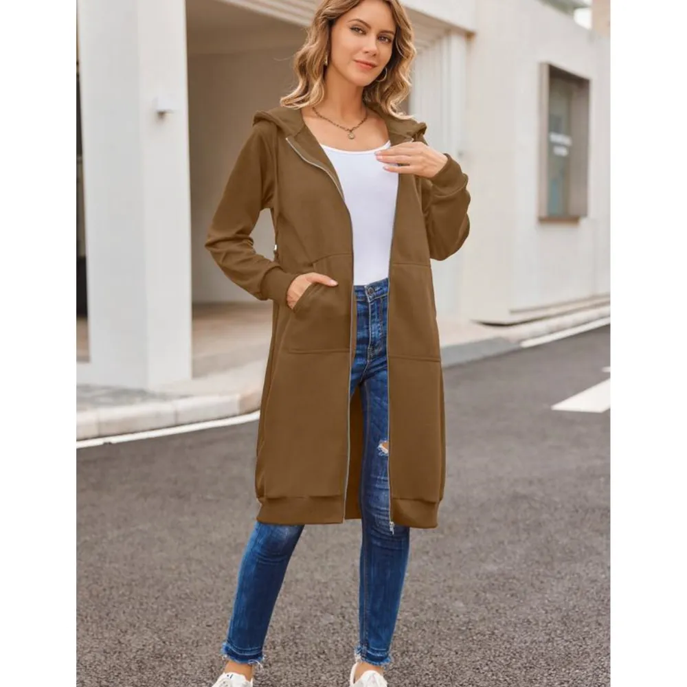 Women Casual Zip up Fleece Hoodies Tunic Sweatshirt