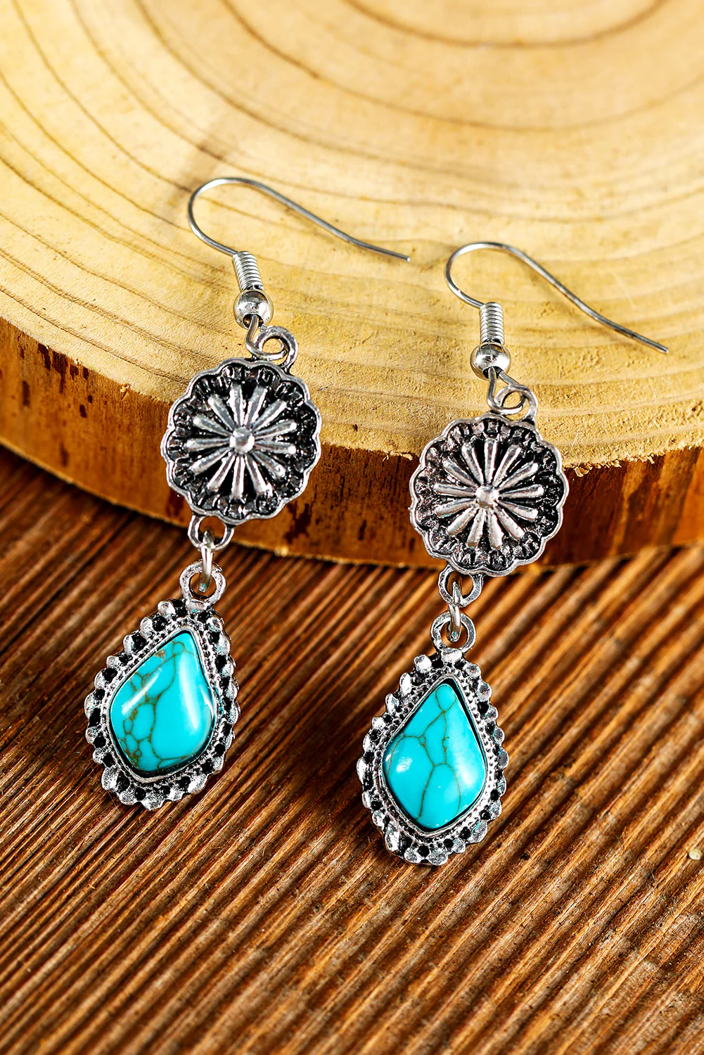 Peacock Blue Western Turquoise Inlay Hook Earrings