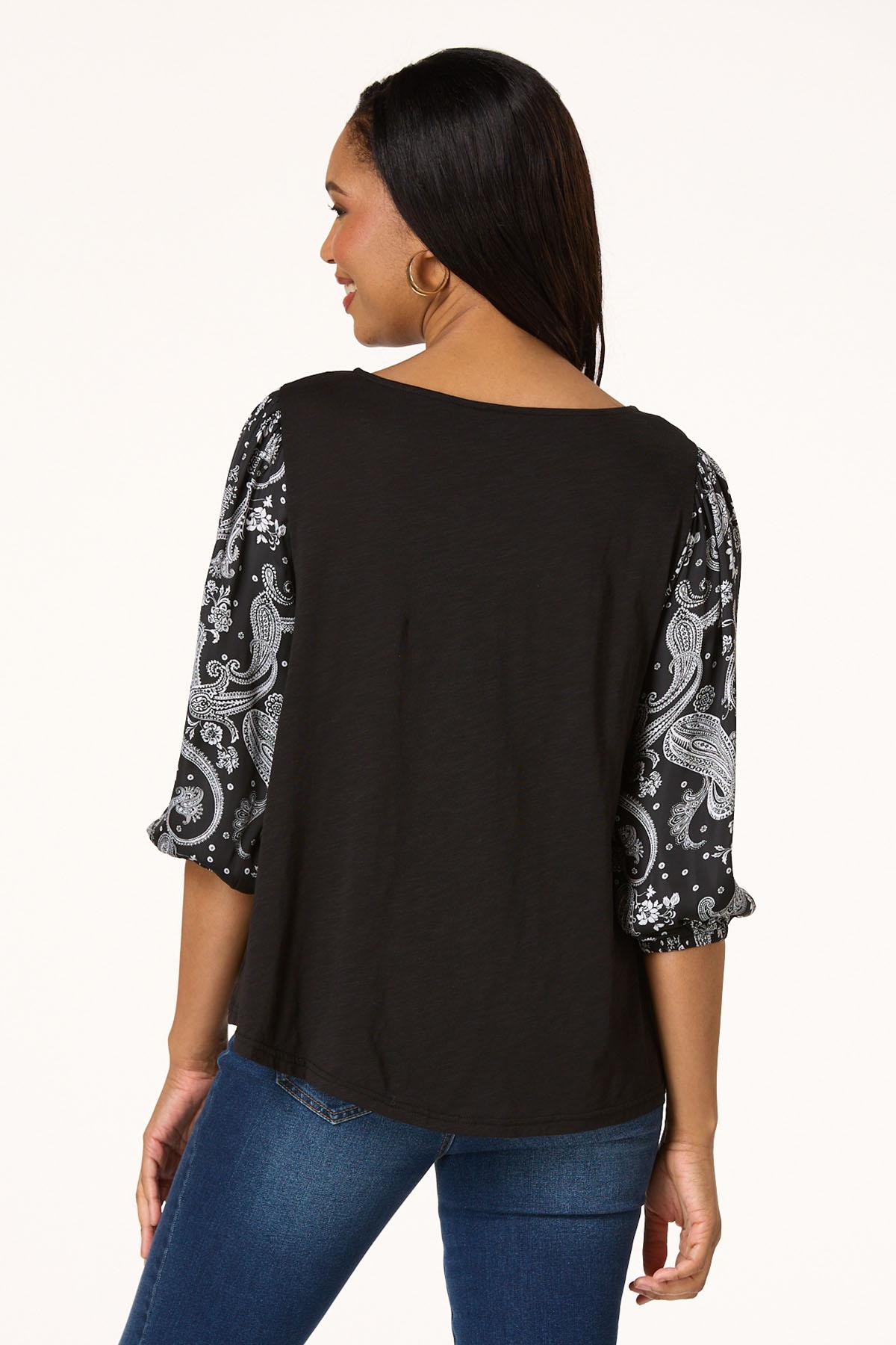 Contrast Paisley Sleeve Top