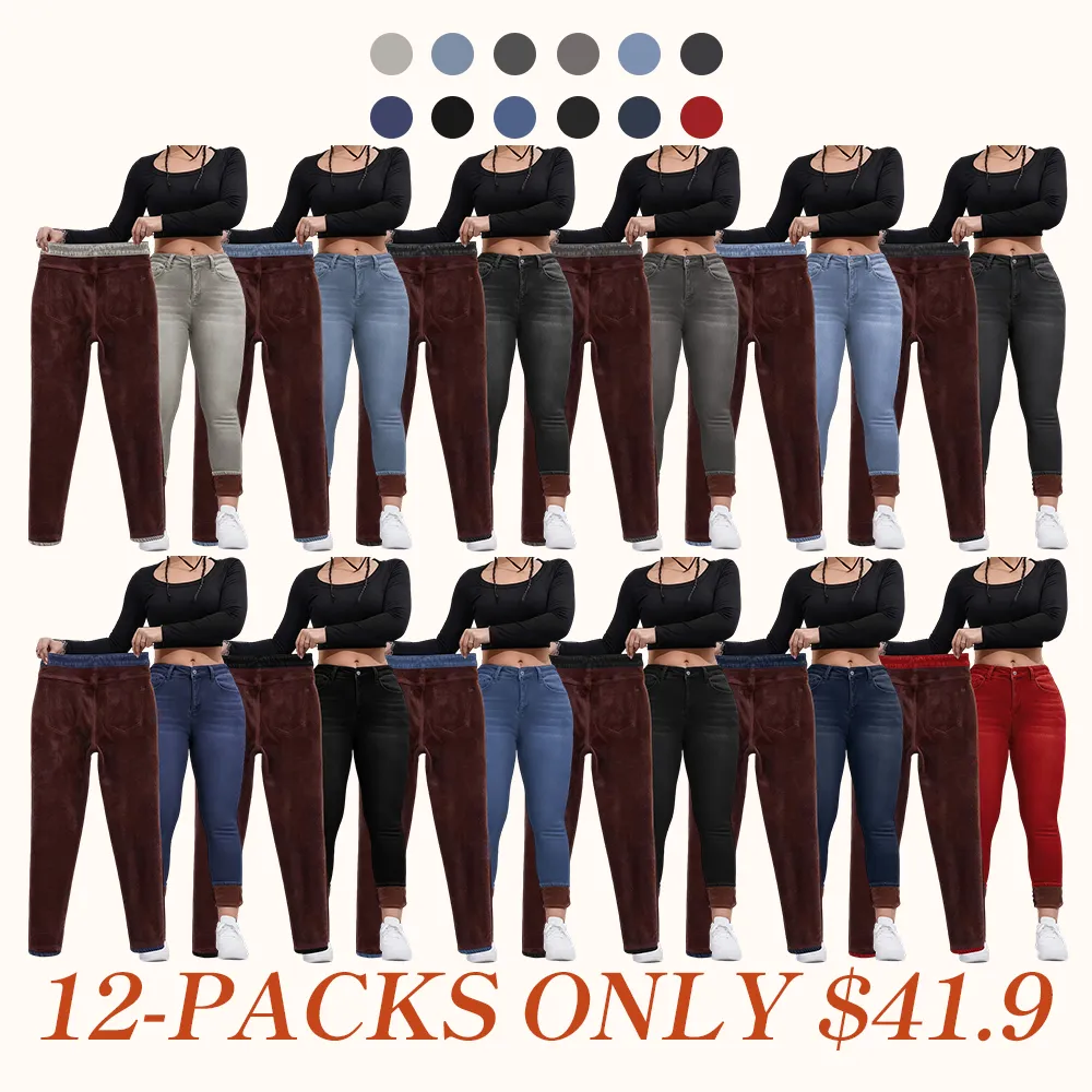 Women's Fall Winter Fleece Lined Denim Jeans