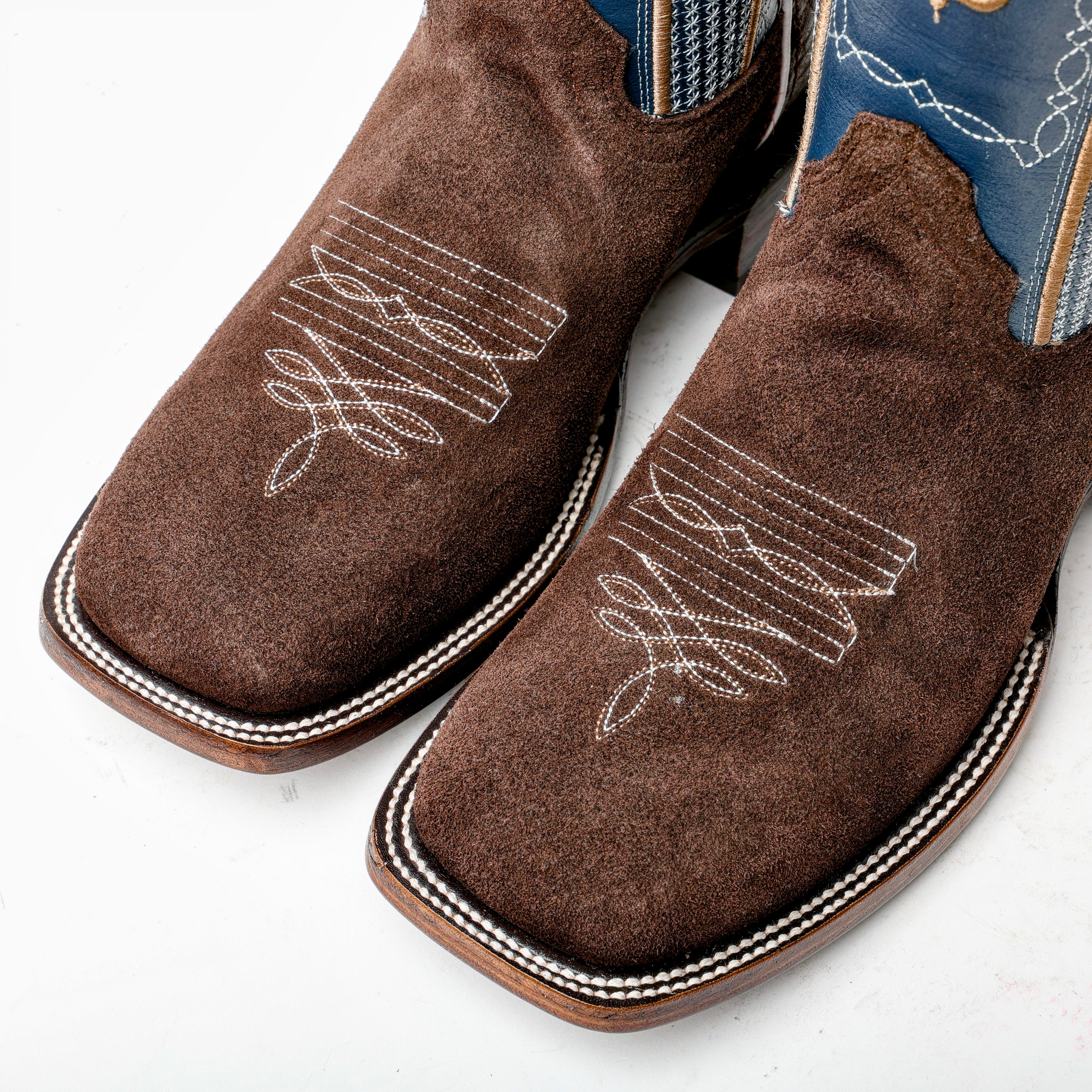 Chocolate Brown Rough-Out Boots - Square Toe