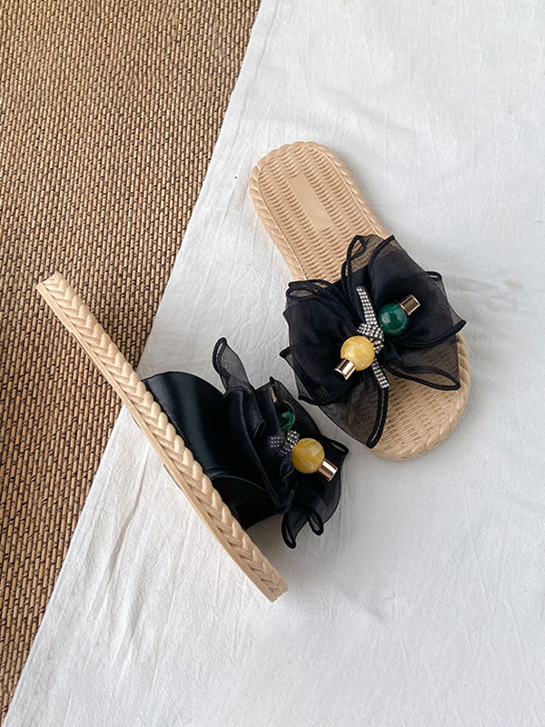 Bowknot Gauze Open Toe Split-Joint Slippers