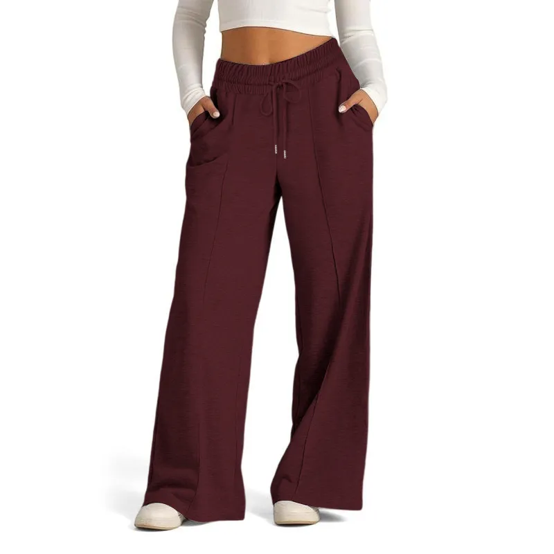 Women's Simple Design Straight Leg Drawstring Baggy Lounge Pants
