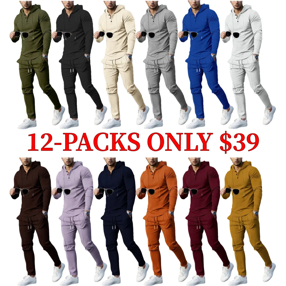 Essential waffle-knit hooded sweatshirt and pants set