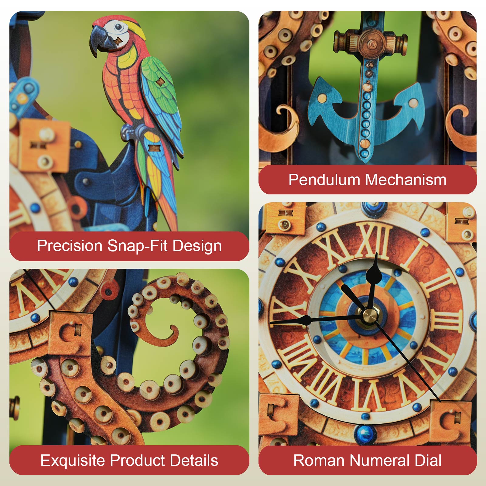 Octopus Sea Monster  – DIY Wooden Clock, 3D Puzzle Craft Kit