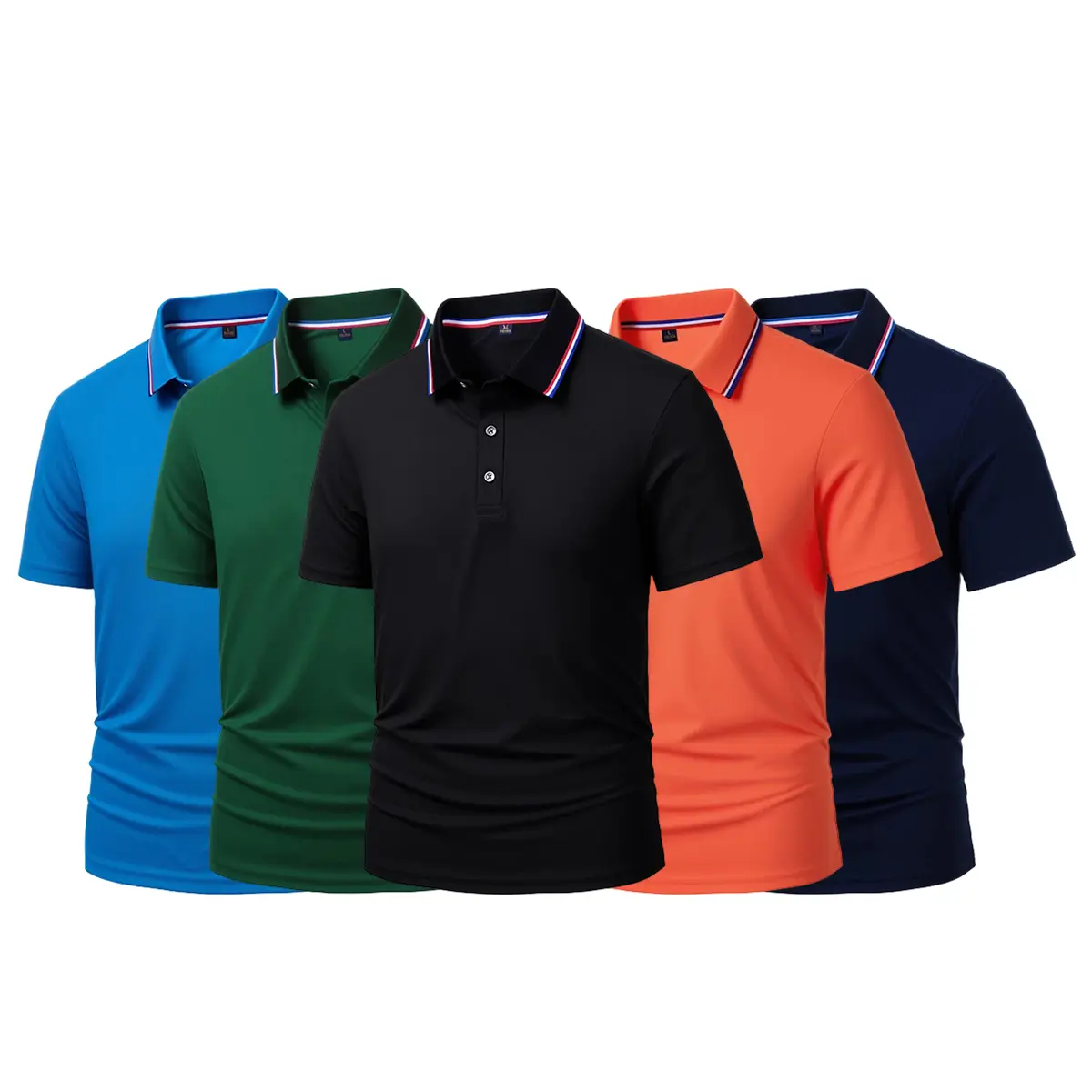 Pack of 5 - Men's Quick Dry Color Block Striped Polo Shirt