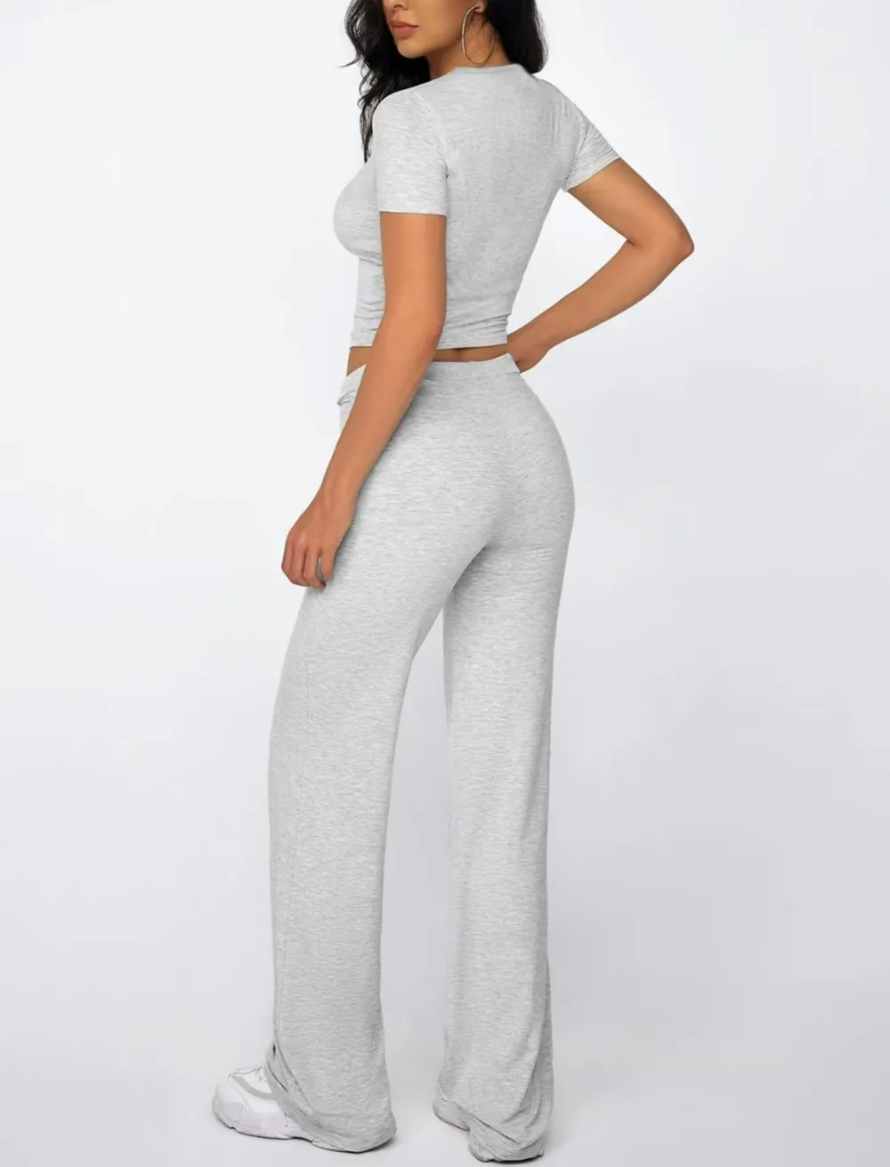 Women's Plain Shortsleeve Top & Drawstring Pants Set