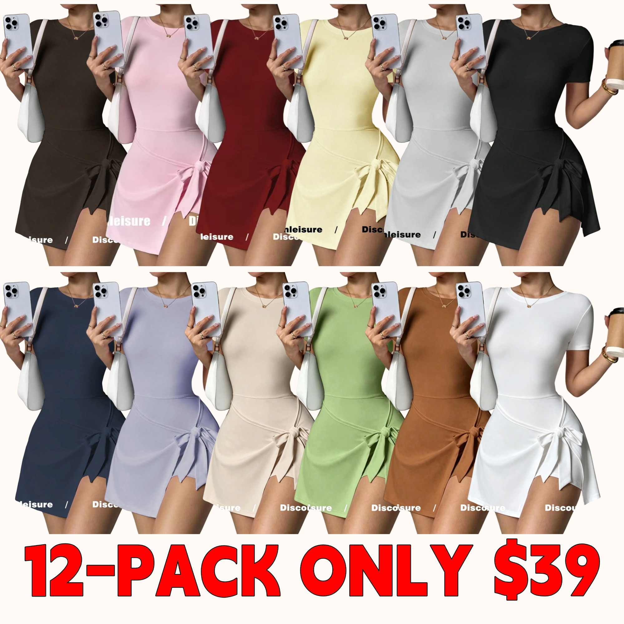 New Solid-Color Short-Sleeve Jumpsuit (With Tie-Waist Design)