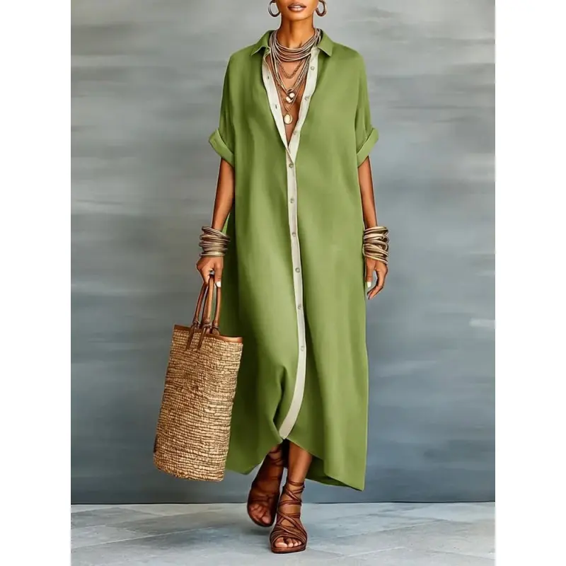 Boho Oversized Shirt Dress - Perfect for Beach, Vacation & Brunch! Contrast Trim Button Down Casual Loose Dress