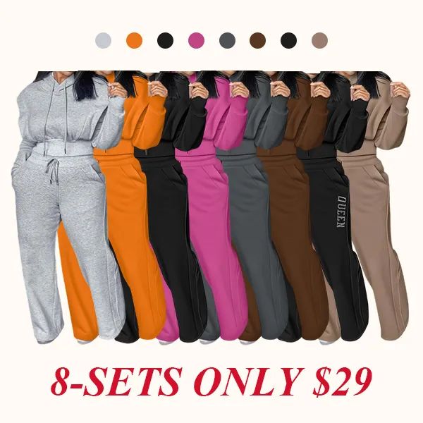 Hooded Long Sleeve Sweatshirt and Casual Wide Leg Sweatpants Set