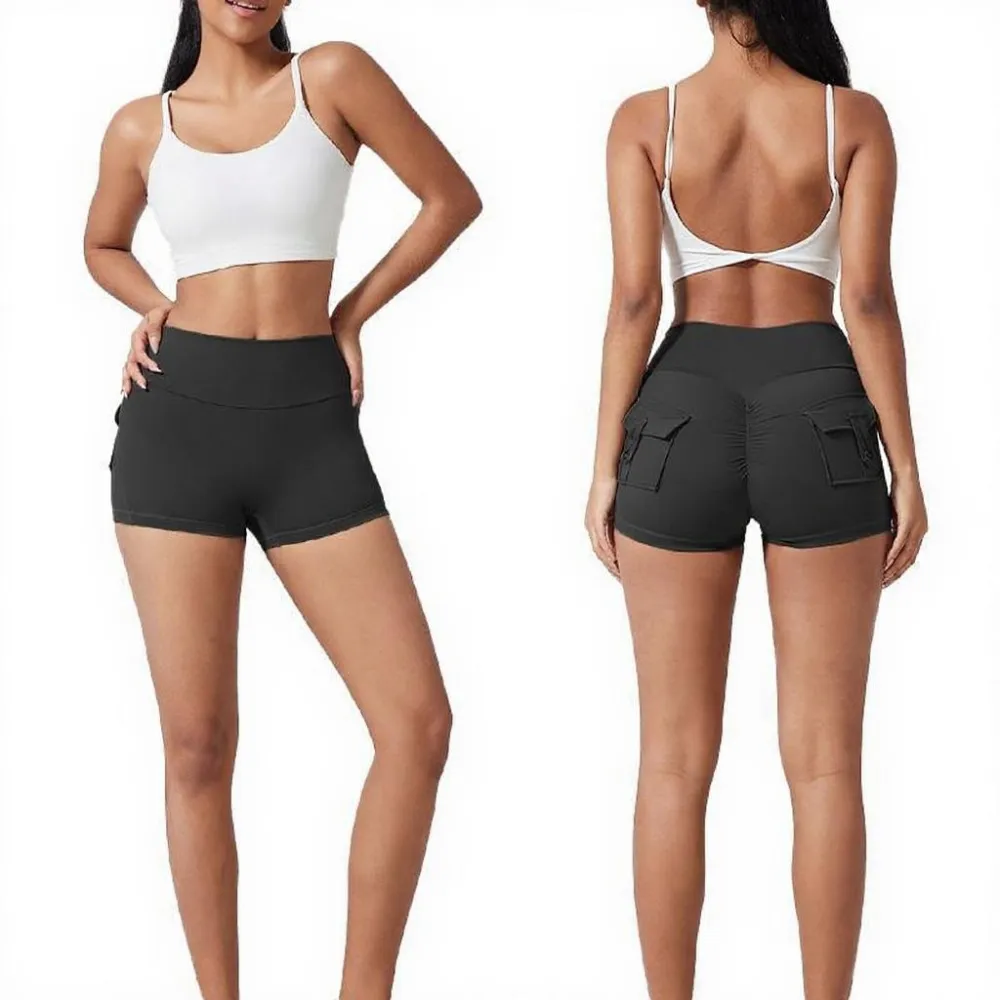 Women's High Waist Ruched Skinny Sports Shorts