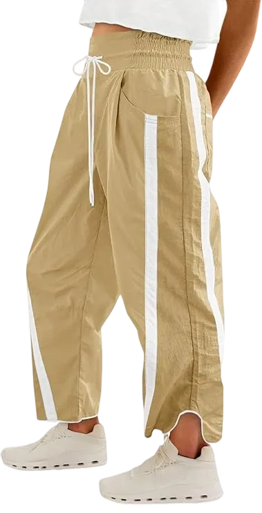 Women's Relaxed Wide-Leg Pants Color-Blocked Athletic Pants