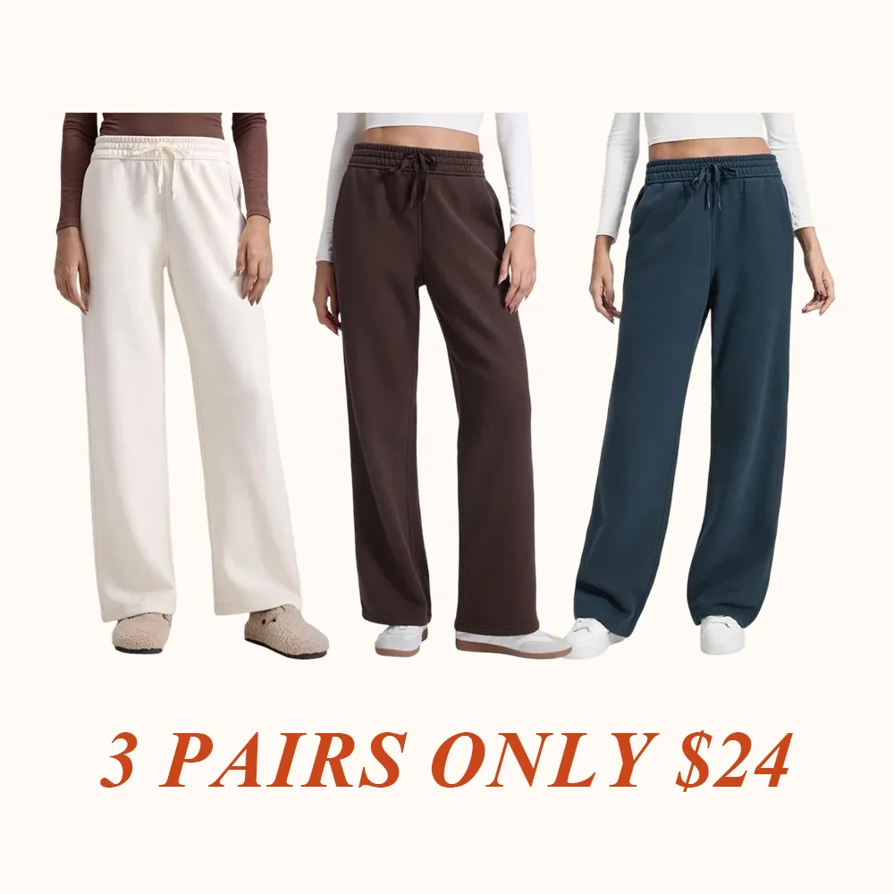 Cotton Fleece Lined Sweatpants Women Straight Leg Casual Lounge Sweat Pants