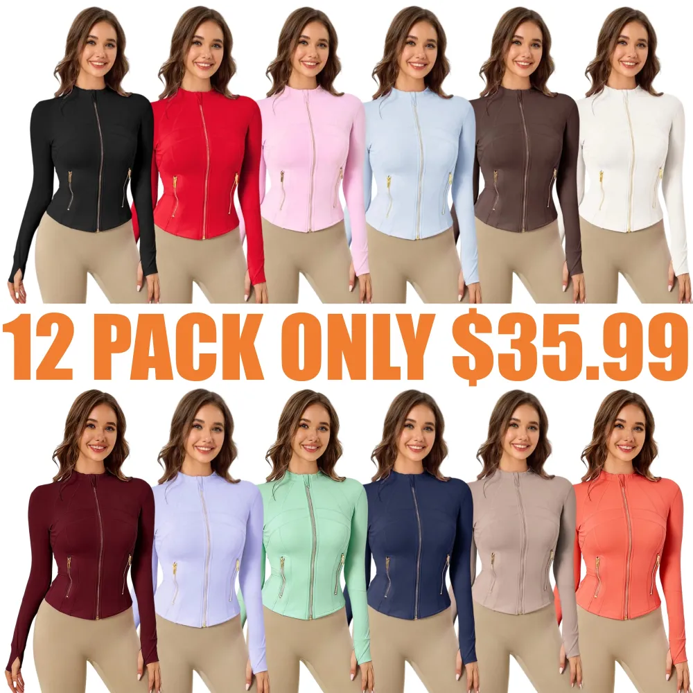 Women's Solid Color Zip Up Sports Pockets BBL Jacket