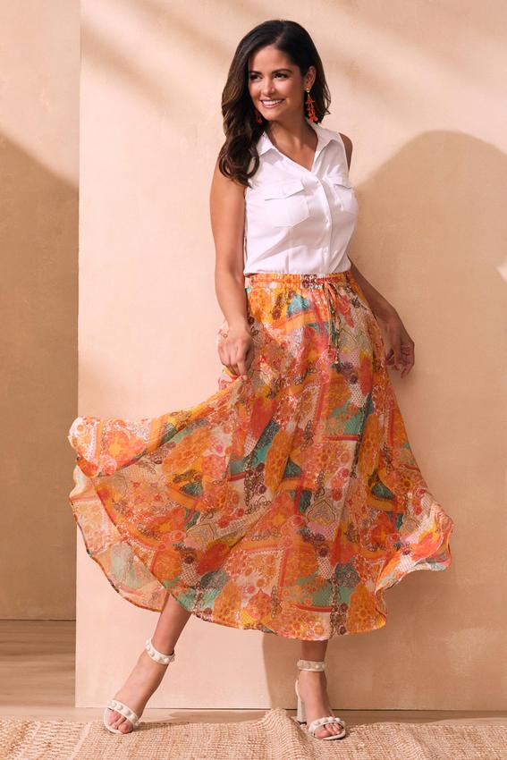 Printed Flowy Maxi Skirt