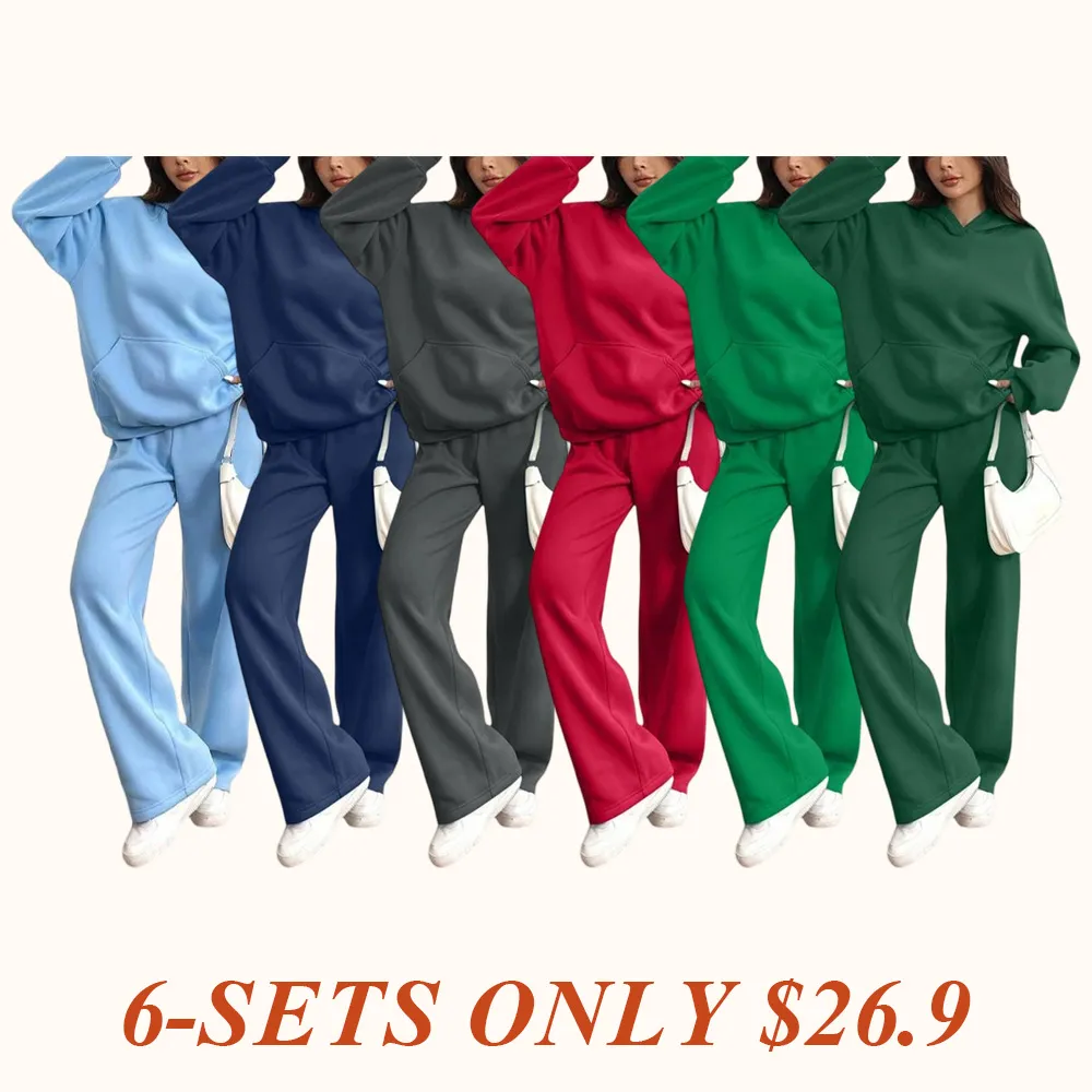 Women's Hooded Sweatshirt & Pants Casual Comfy Loungewear Set