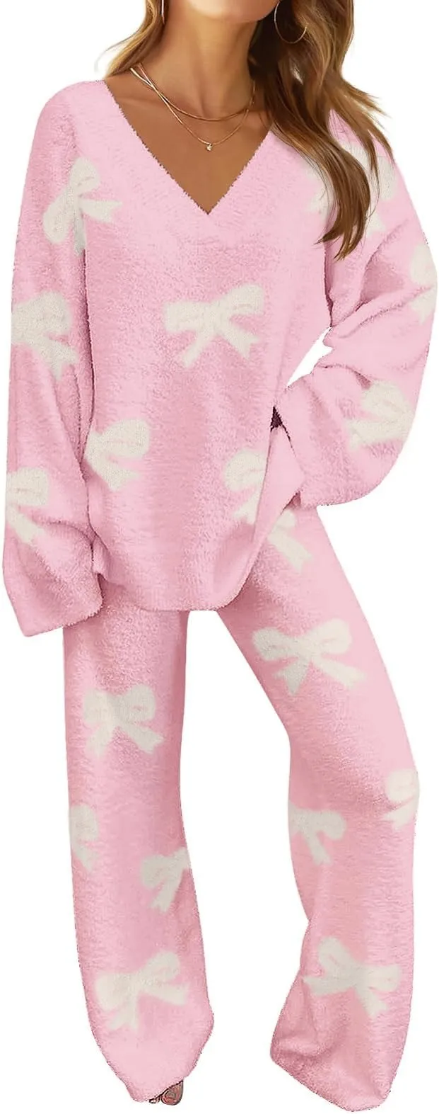 Women's Lounge Sets 2025 Fall Fashion 2 Piece Outfits Sweater Pajama Set