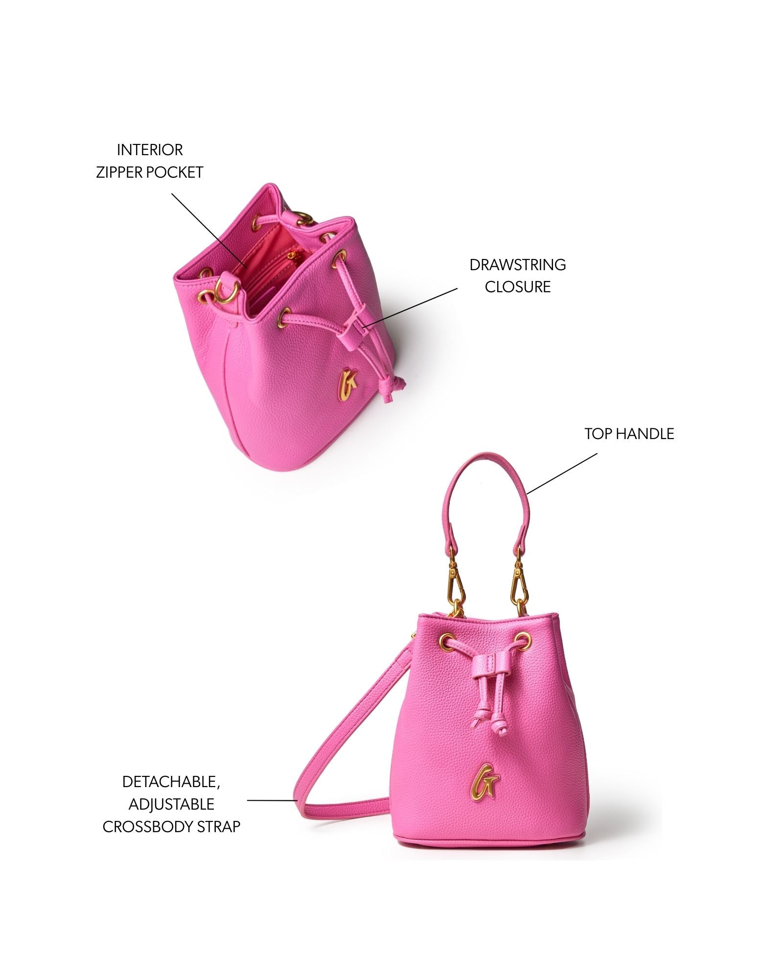MINI PEBBLE BUCKET BAG - HOT PINK
