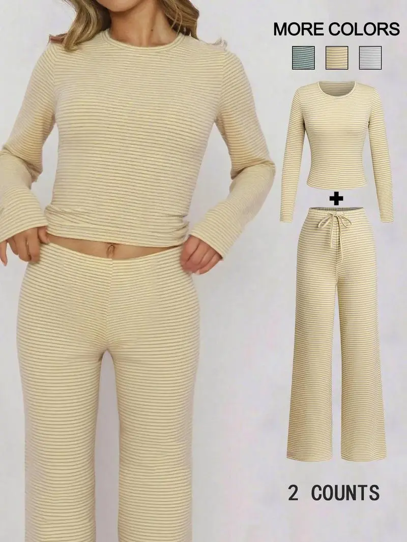 Women's Casual Striped Top & Pants Set