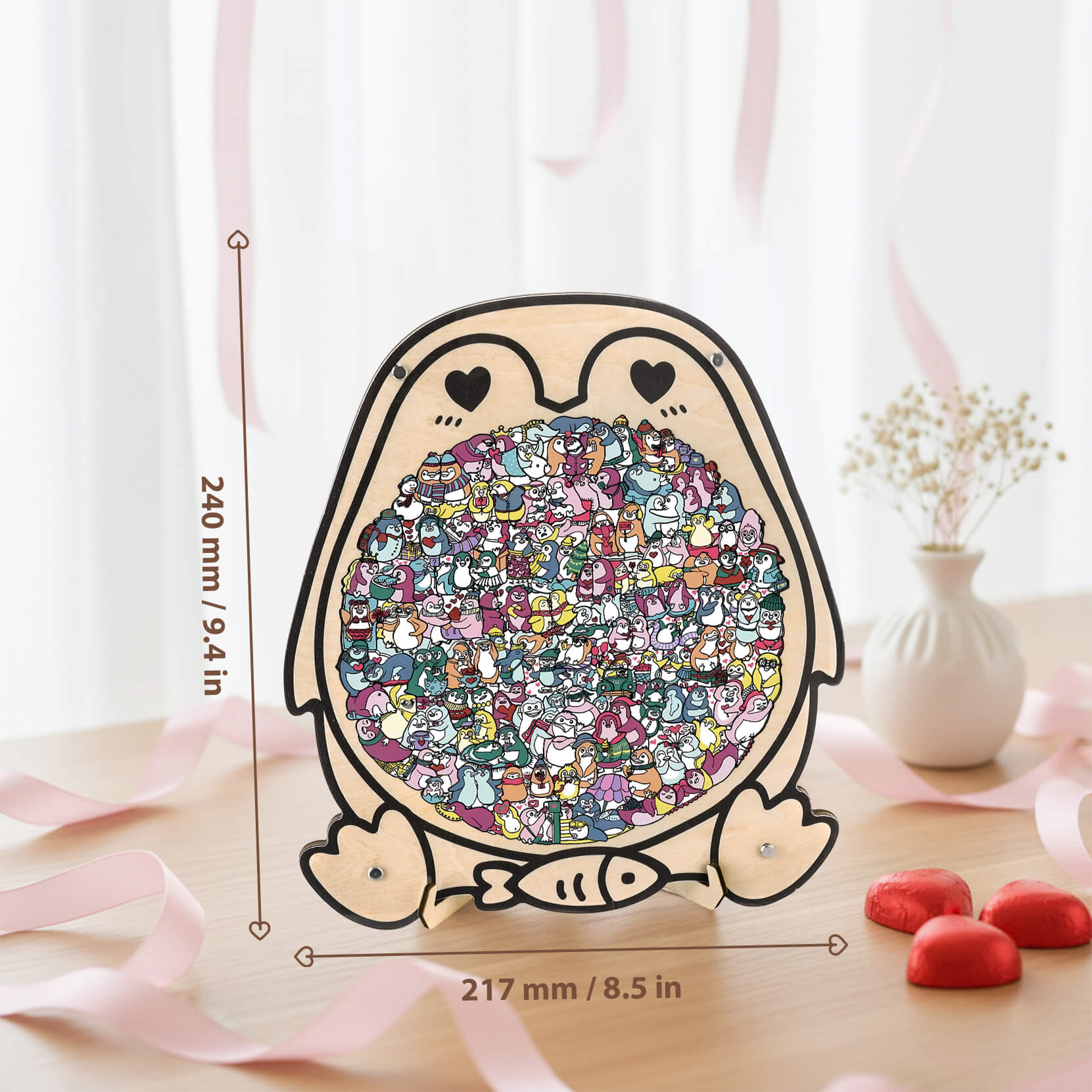 Cute Lover Penguin Shaped Wooden Jigsaw Puzzle
