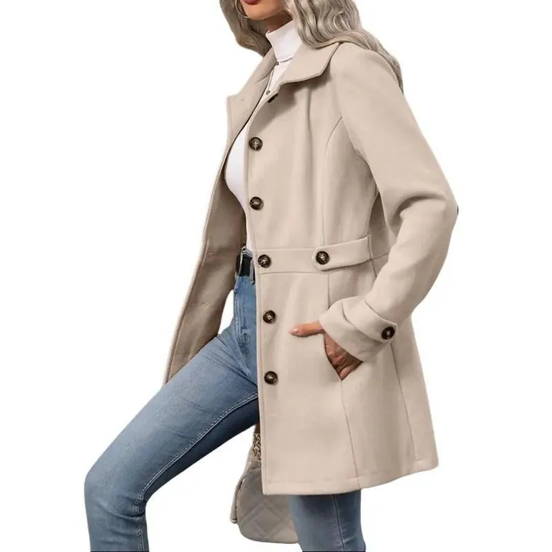 Women's Elegant Overcoat Notched Shawl Collar Single Breasted Outerwear Winter Long Coat