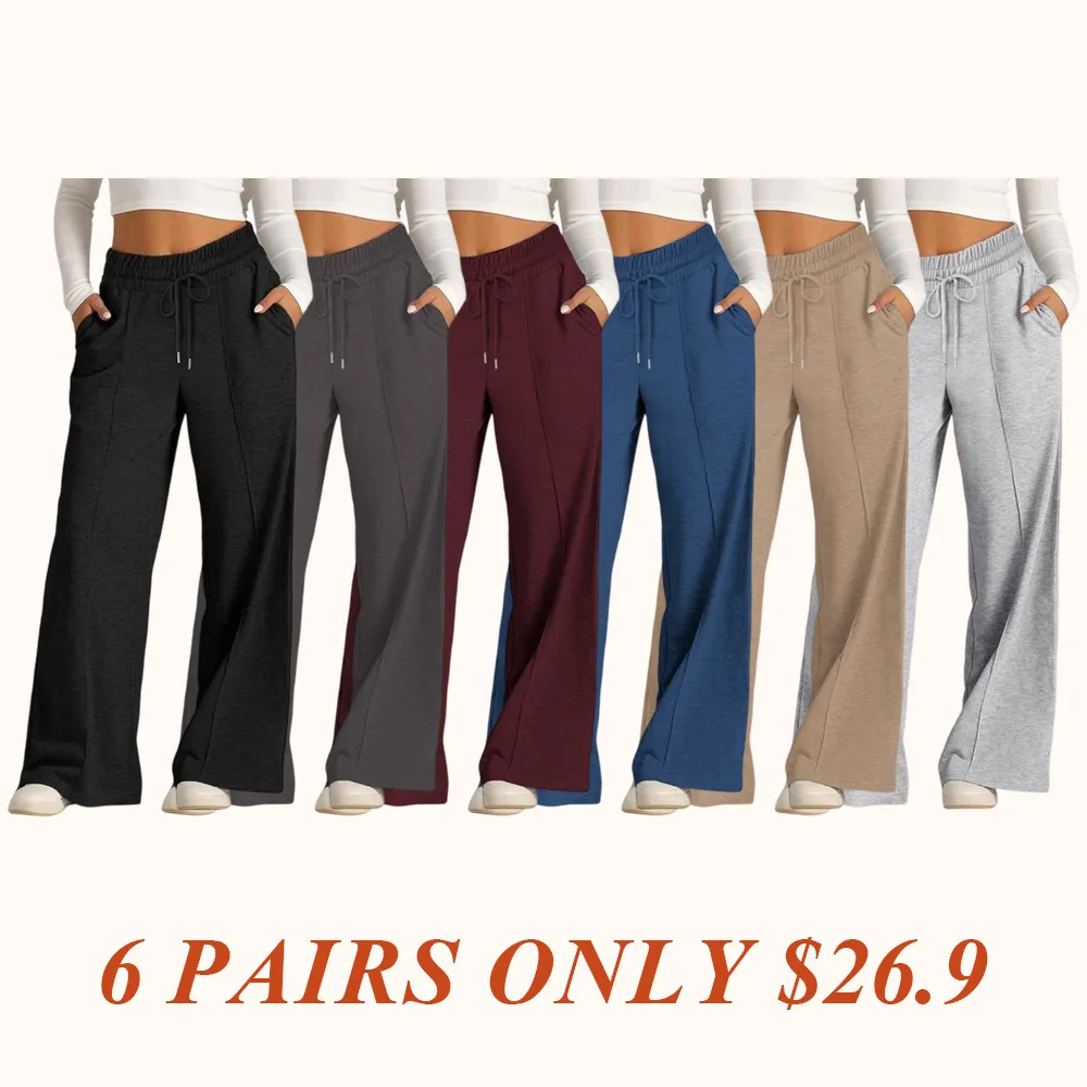 Women's Simple Design Straight Leg Drawstring Baggy Lounge Pants