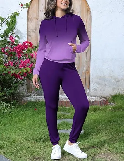 Women's Solid Drawstring Hoodie & Pocket Sweatpants Two-piece Set