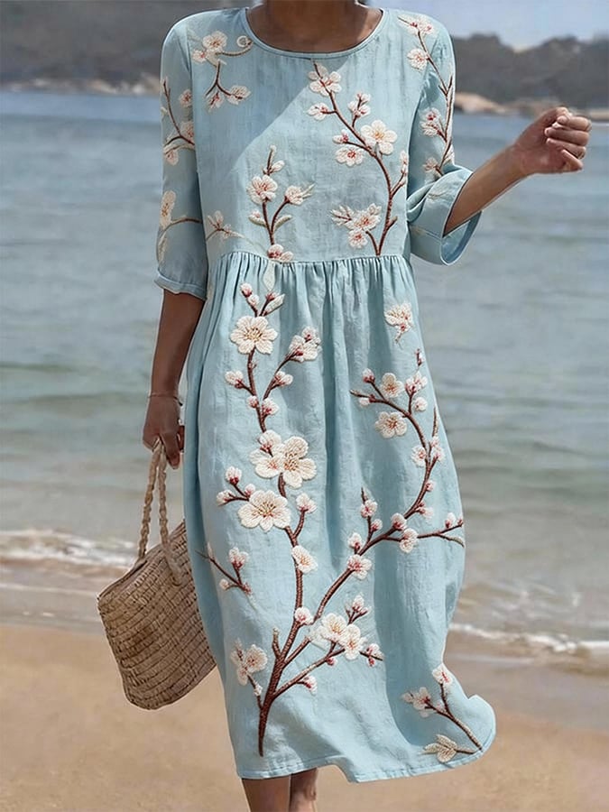 Women's Casual Floral Print Round Neck Dress- Fast Shipping