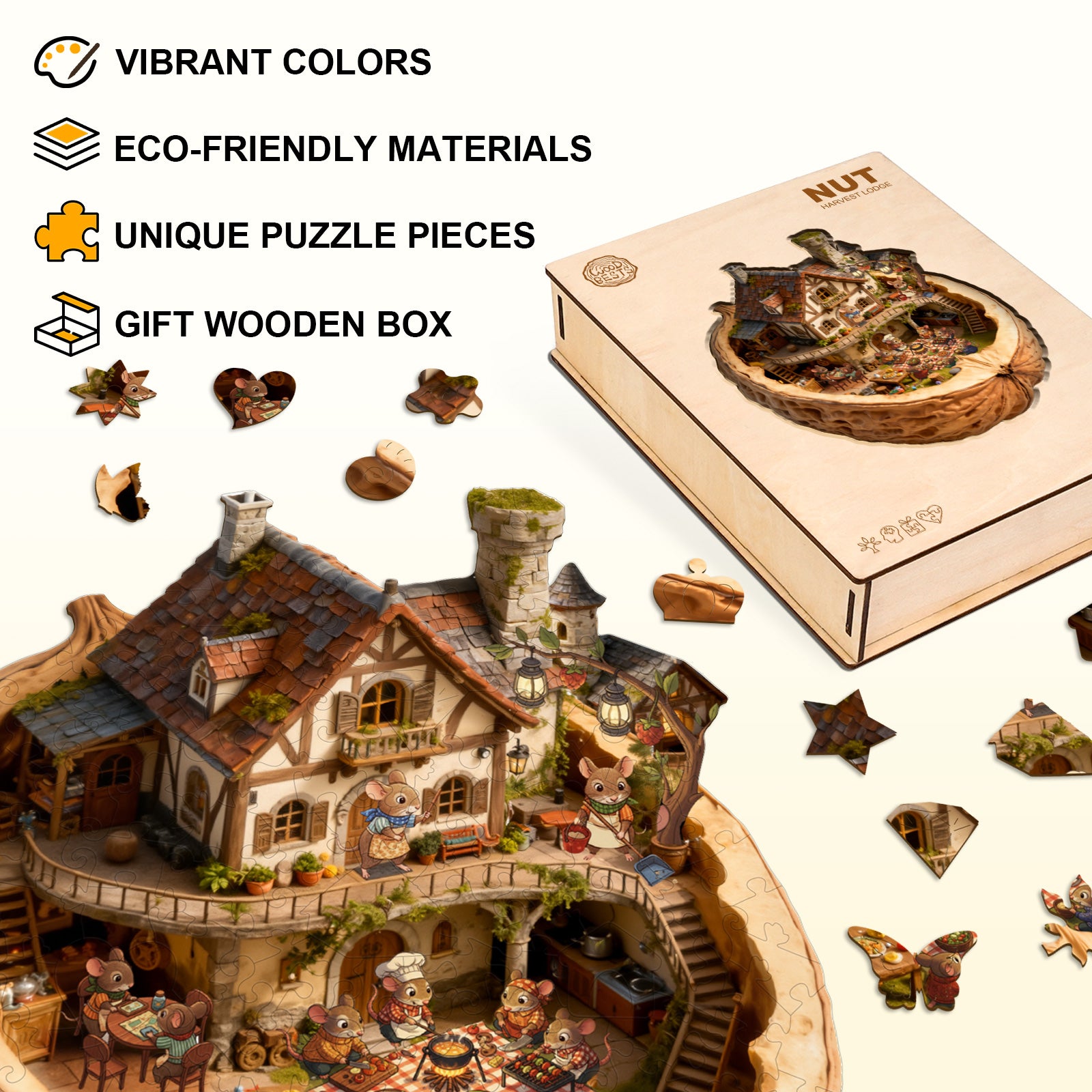 Nut Harvest Lodge Wooden Jigsaw Puzzle