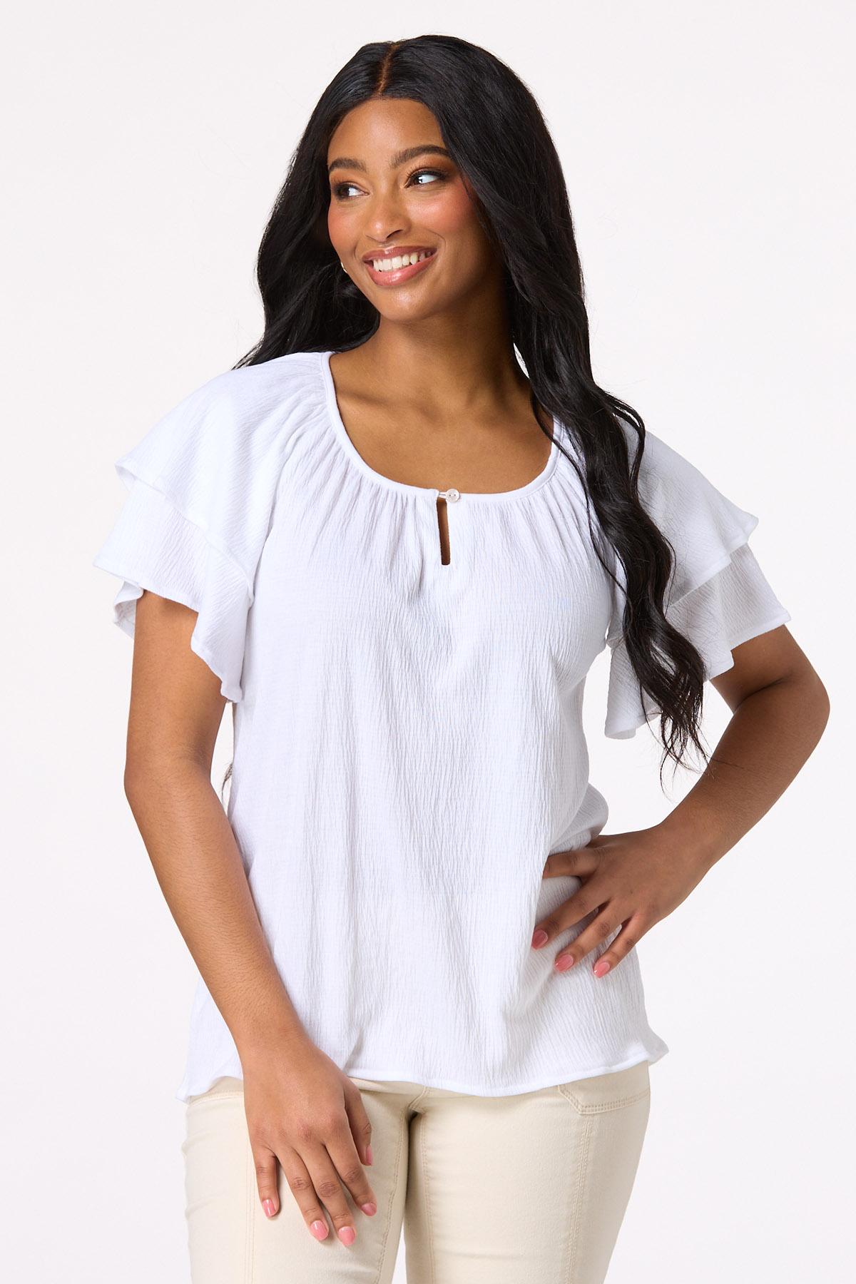 Gauze Double Flutter Sleeve Top