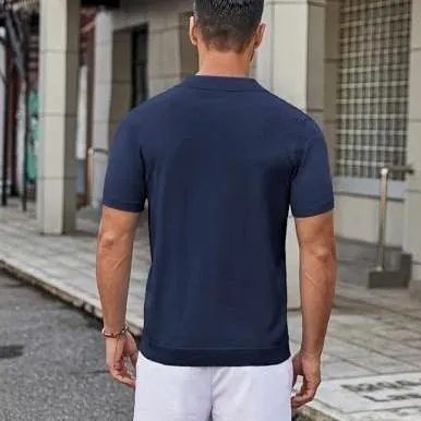 Mens Knit Button Down Shirt Short Sleeve Summer Casual Shirts Vintage Beach Vacation Shirts