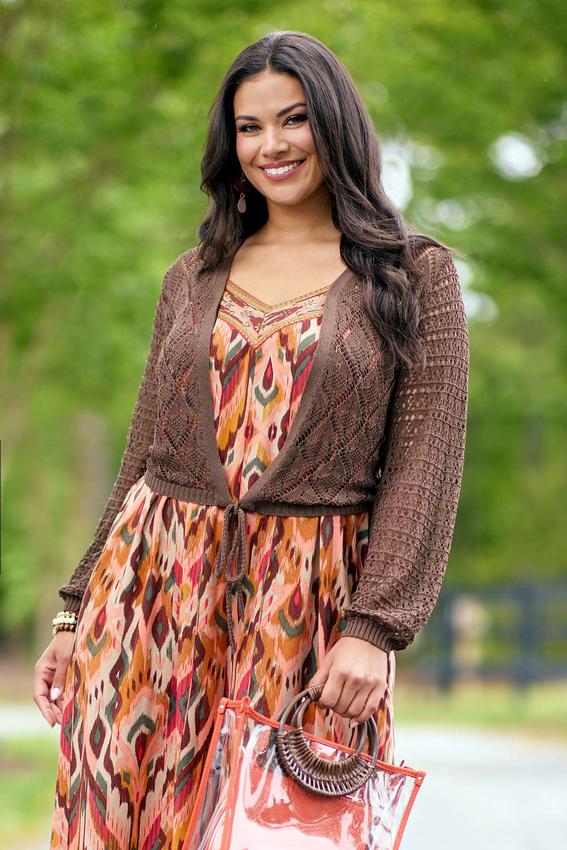 Plus Size Pointelle Knit Cardigan