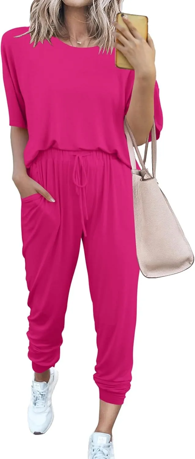 Women's 2-Piece Set Summer Outfits Crew Neck Short Sleeve Tracksuit Jogger Set