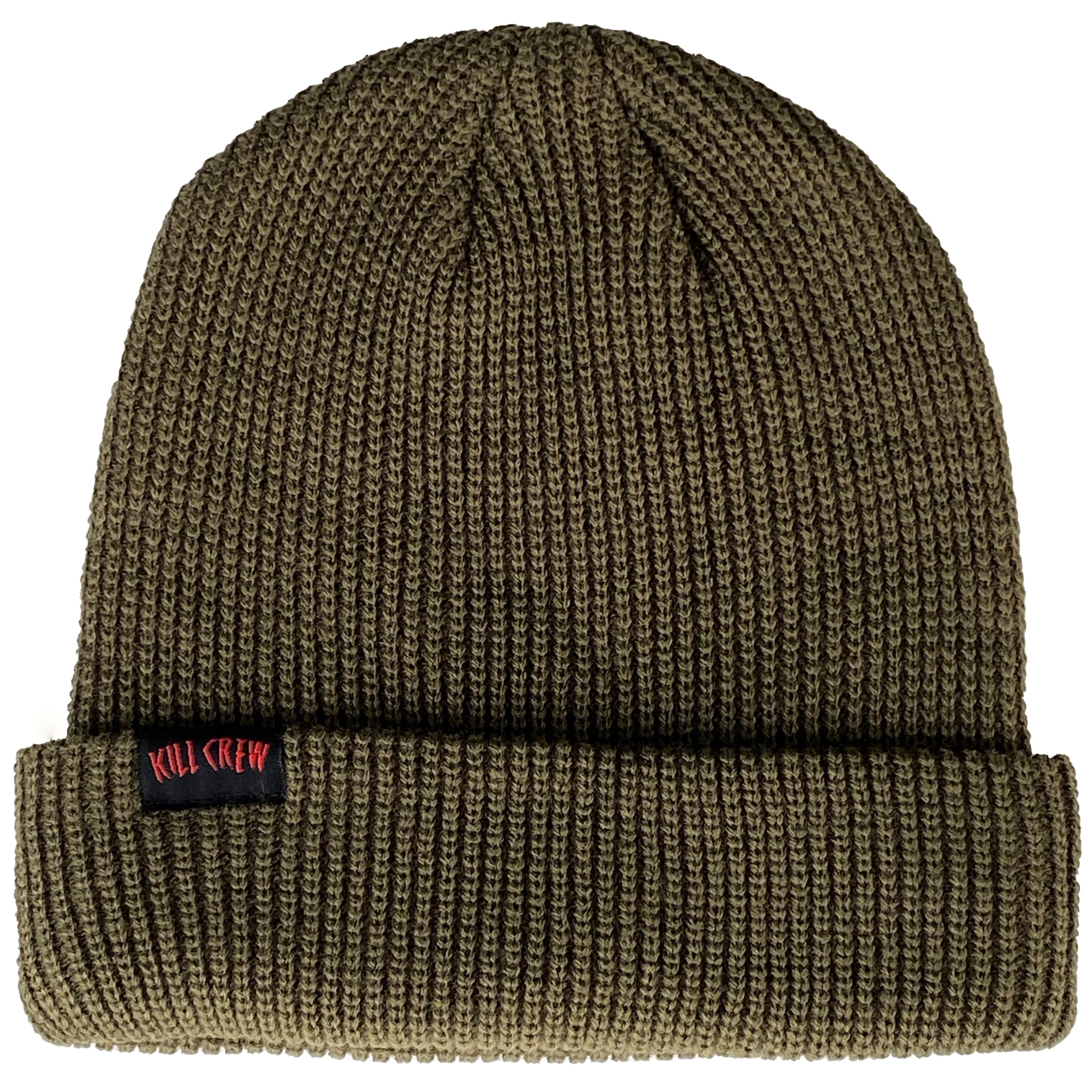 WOVEN PATCH CUFFED BEANIE - OLIVE