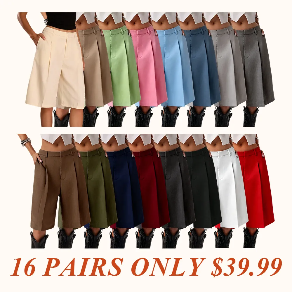 Women's Solid Color Simple Commuter Bermuda Shorts, All Seasons Business Casual Long Pants