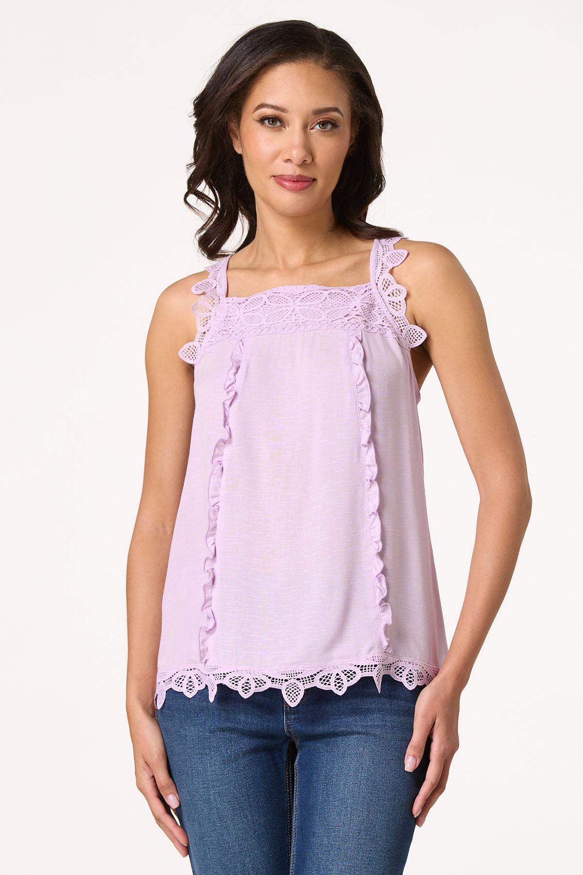 Ruffled Crochet Trim Tank