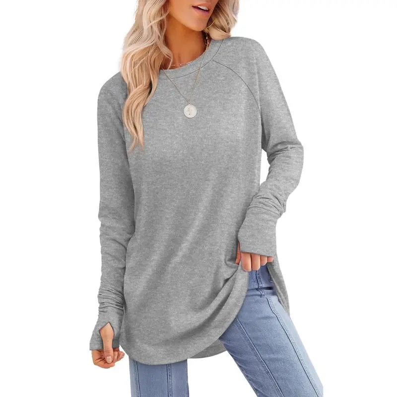Womens Tunic Tops to Wear with Leggings Long Sleeve Thumb Hole Shirts