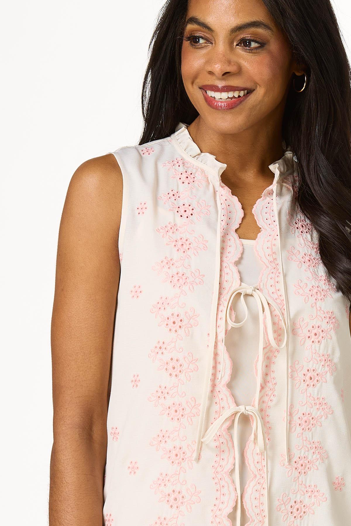 Embroidered Tie Front Top