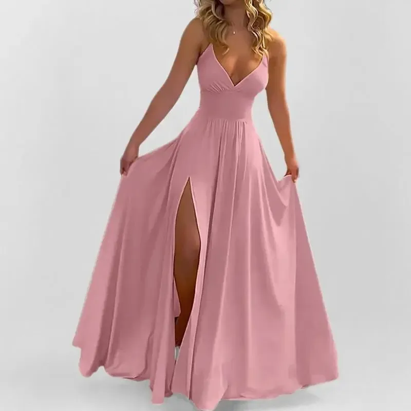 2026 Spring New Arrivals: Women's Strappy Dress—A Stylish, Sexy, Solid-Color Dress with a Slit